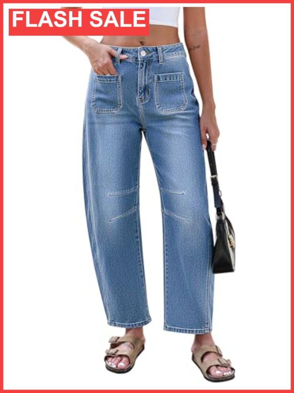 Wide Leg Barrel Pants High Waist Stretchy Baggy Boyfriend Ankle Trousers with